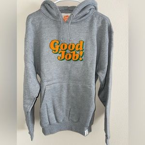 Midnight Organic Good Job Hoodie Heather Grey Orange Green Graphic Sweatshirt S